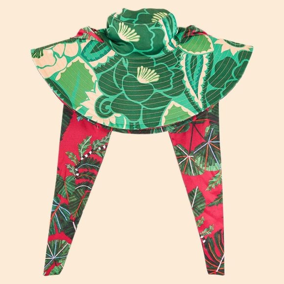 Farm Rio Tropical Groove Exotic Leaves Monstera Floral Reversible Foldable Hat - Picture 4 of 4